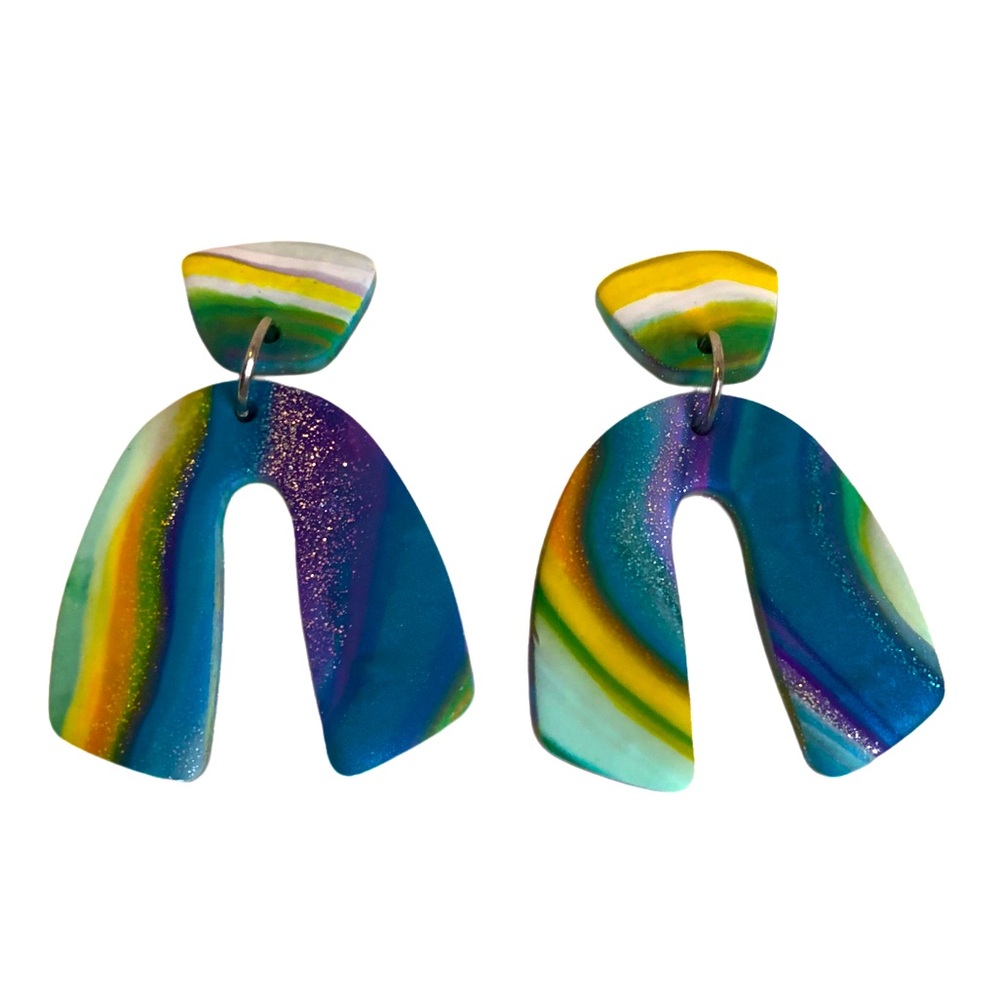 Rainbow swirl clay earrings